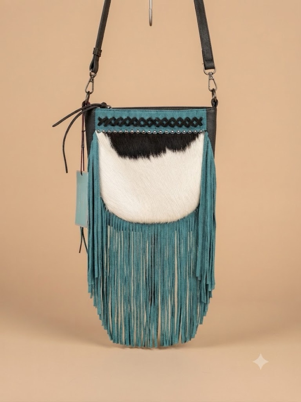 ✨NWT✨ Turquoise Fringe Crossbody with Cowhide Accent